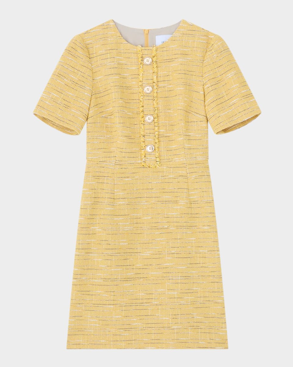 Varley Fringe-Trim Tweed Dress